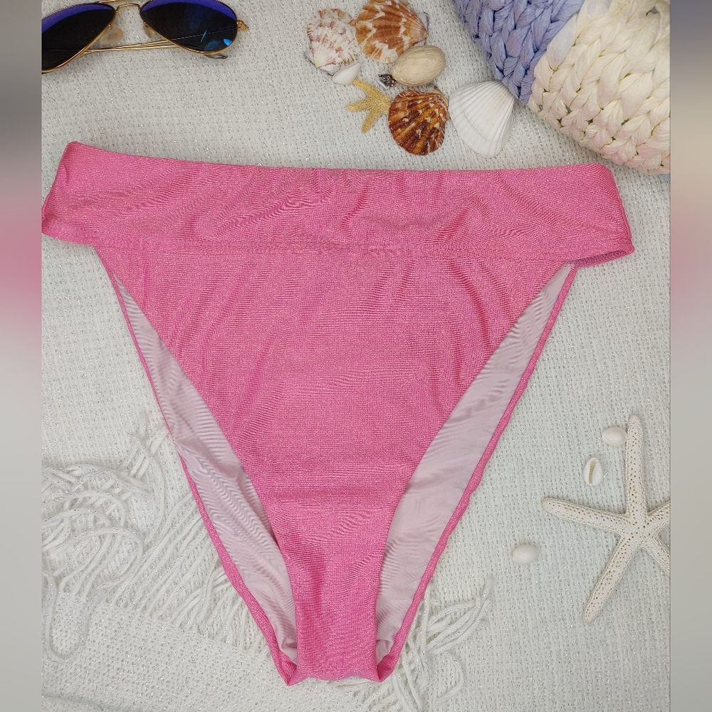 VYB Swim Pretty Please Sparkly High Waist Swim Bottoms, Pink M